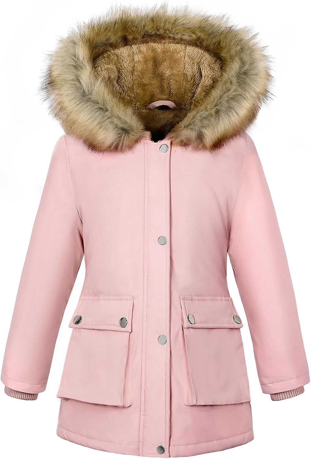 Girls' Warm Winter Coat Long Fleece Lined Puffer Jacket with Hood | Thicken Warm Parka, Removable Faux Fur Trim