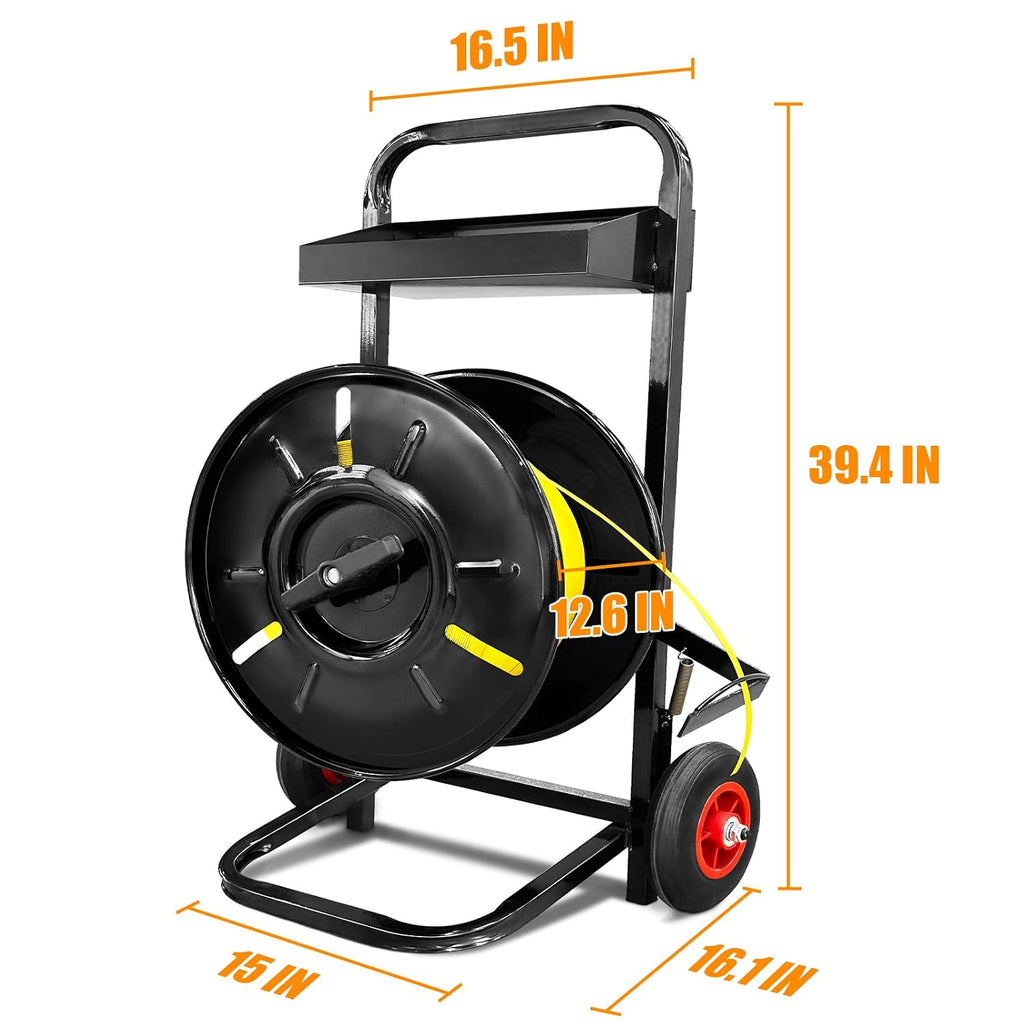 Heavy Duty Strapping Cart & Dispenser for Polypropylene (PP) Strapping Coils with 8"x8" - 10"x10" Core Size