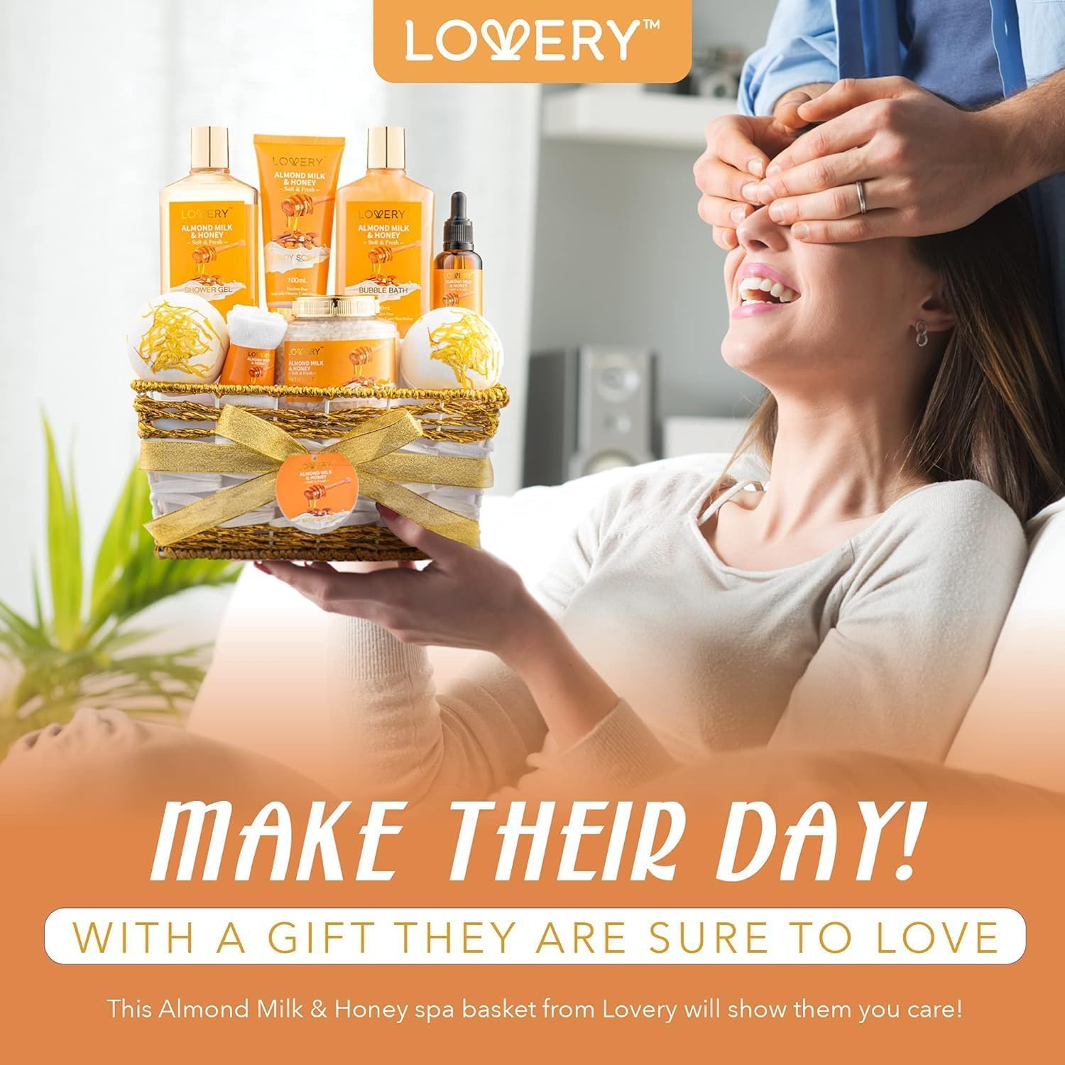 Gifts for Women Gift Basket for Women - 10 Pc Almond Milk & Honey Beauty & Personal Care Set - Home Bath Pampering