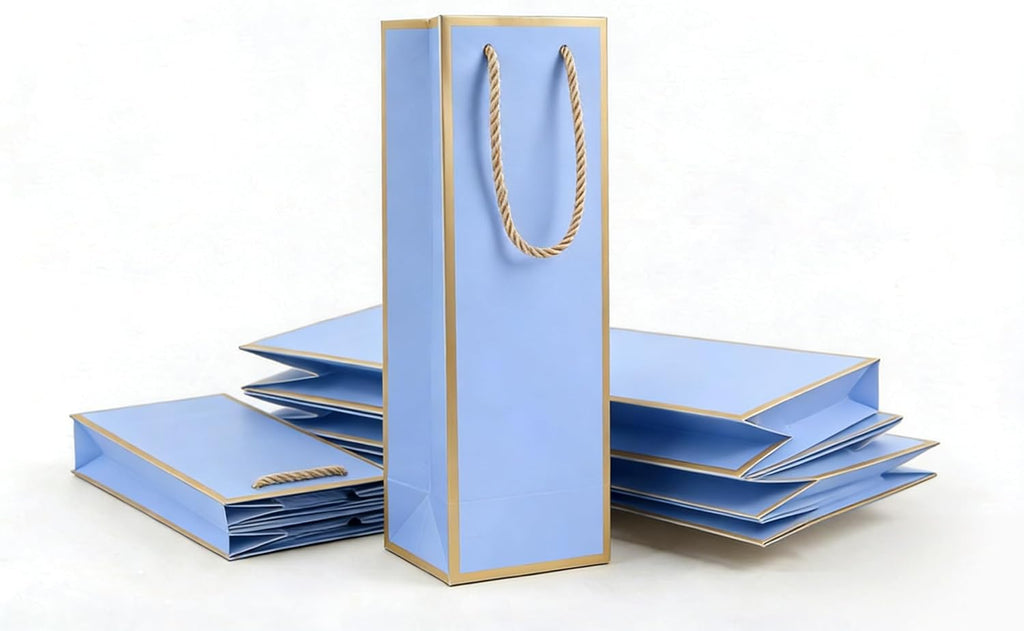 2 Pack Blue Wine Gift Bags, 14" Premium Paper Bottle Bags w/Handles