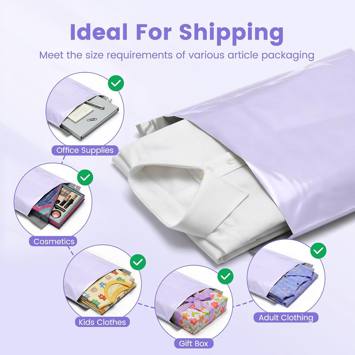 Poly Mailers 12x15.5 100 Pack, Self Seal Shipping Bags for Clothes