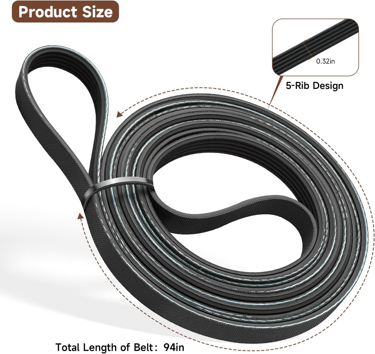 W10136934 Dryer Drum Drive Belt 94” Compatible With Whirlpool MEDB725BW0