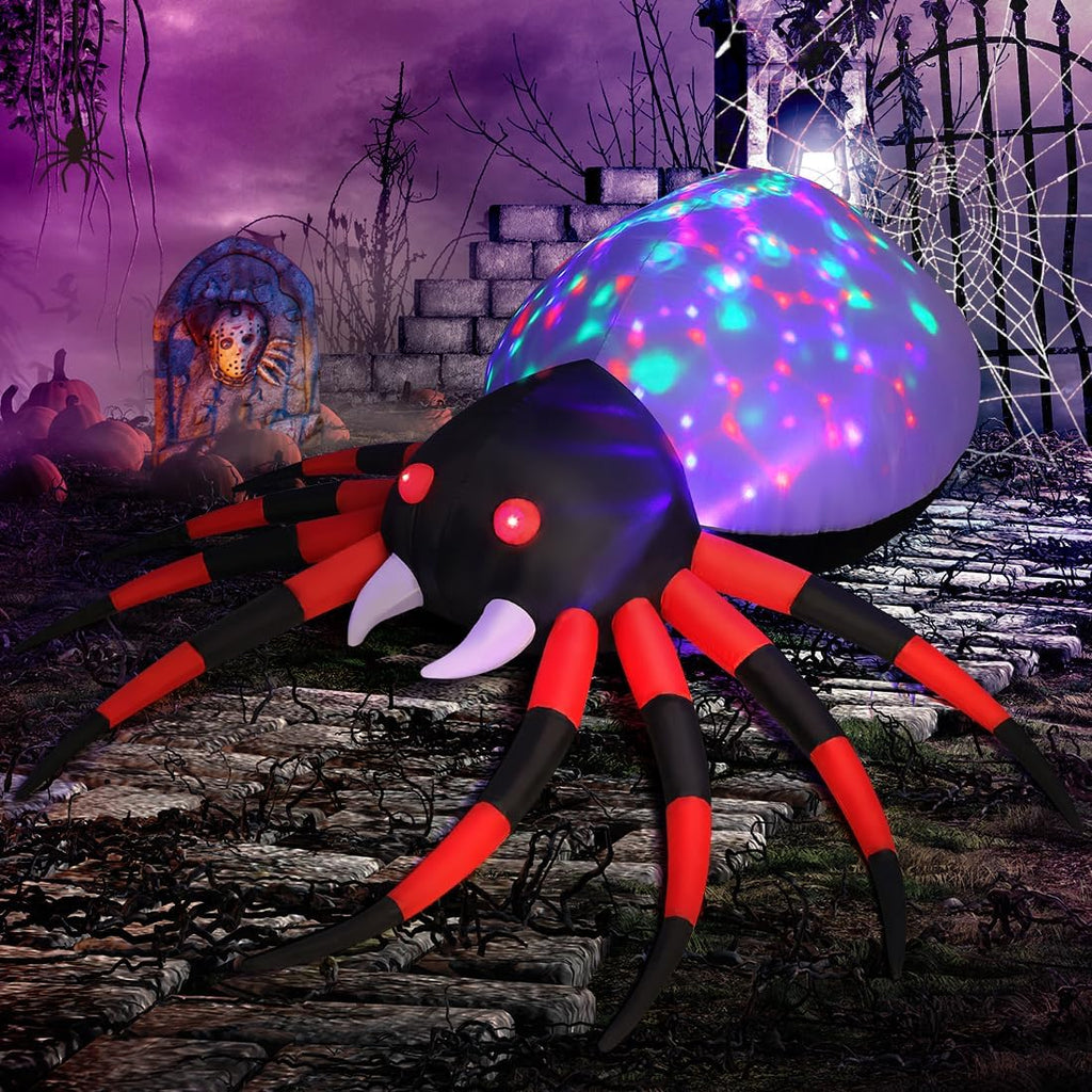 8 FT Width Halloween Inflatables Spider - Blow Up Yard Decorations with Magic Light - Halloween Outdoor Inflatables