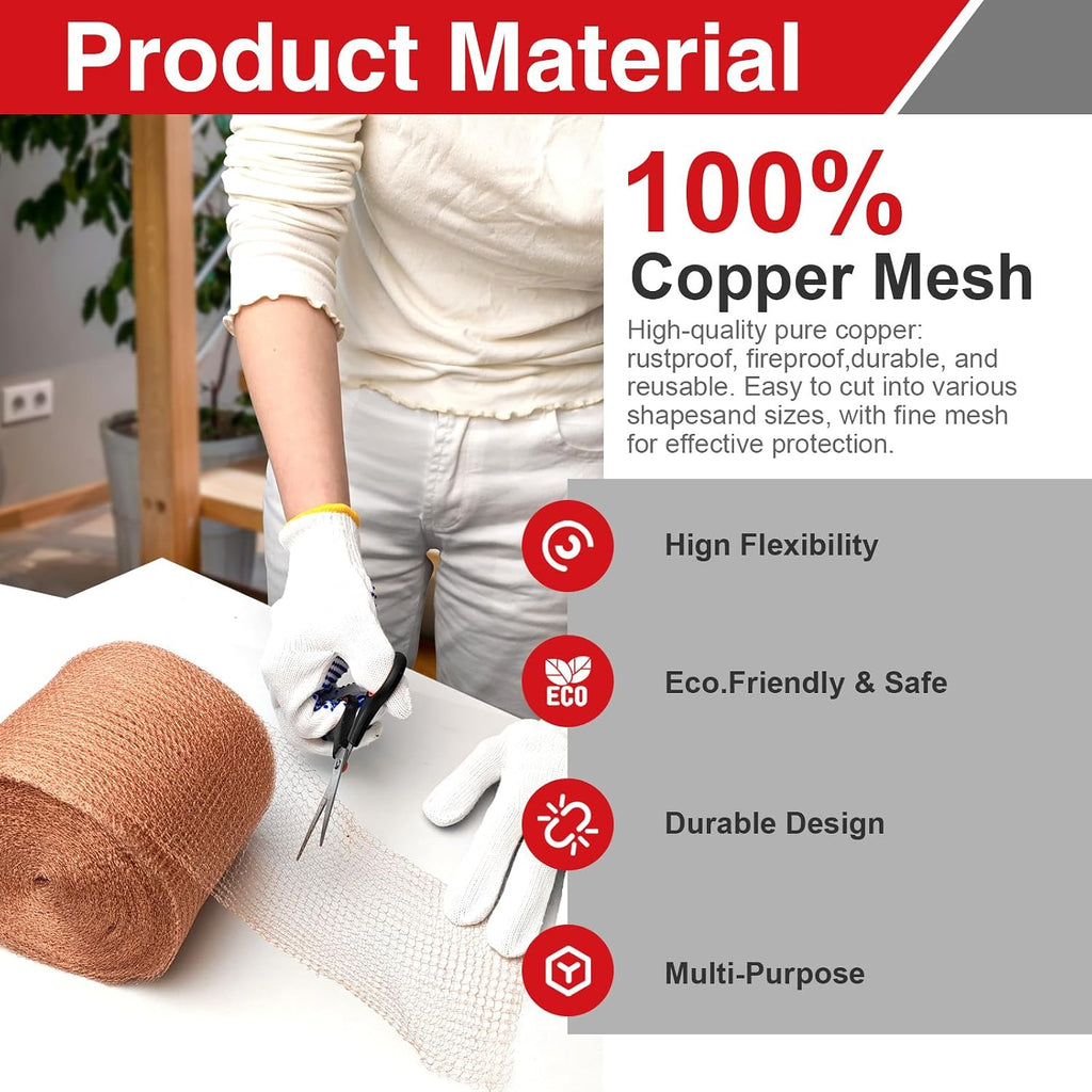 5 Inch×20 ft Copper Mesh Rodent Control, 100% Pure Copper Barrier