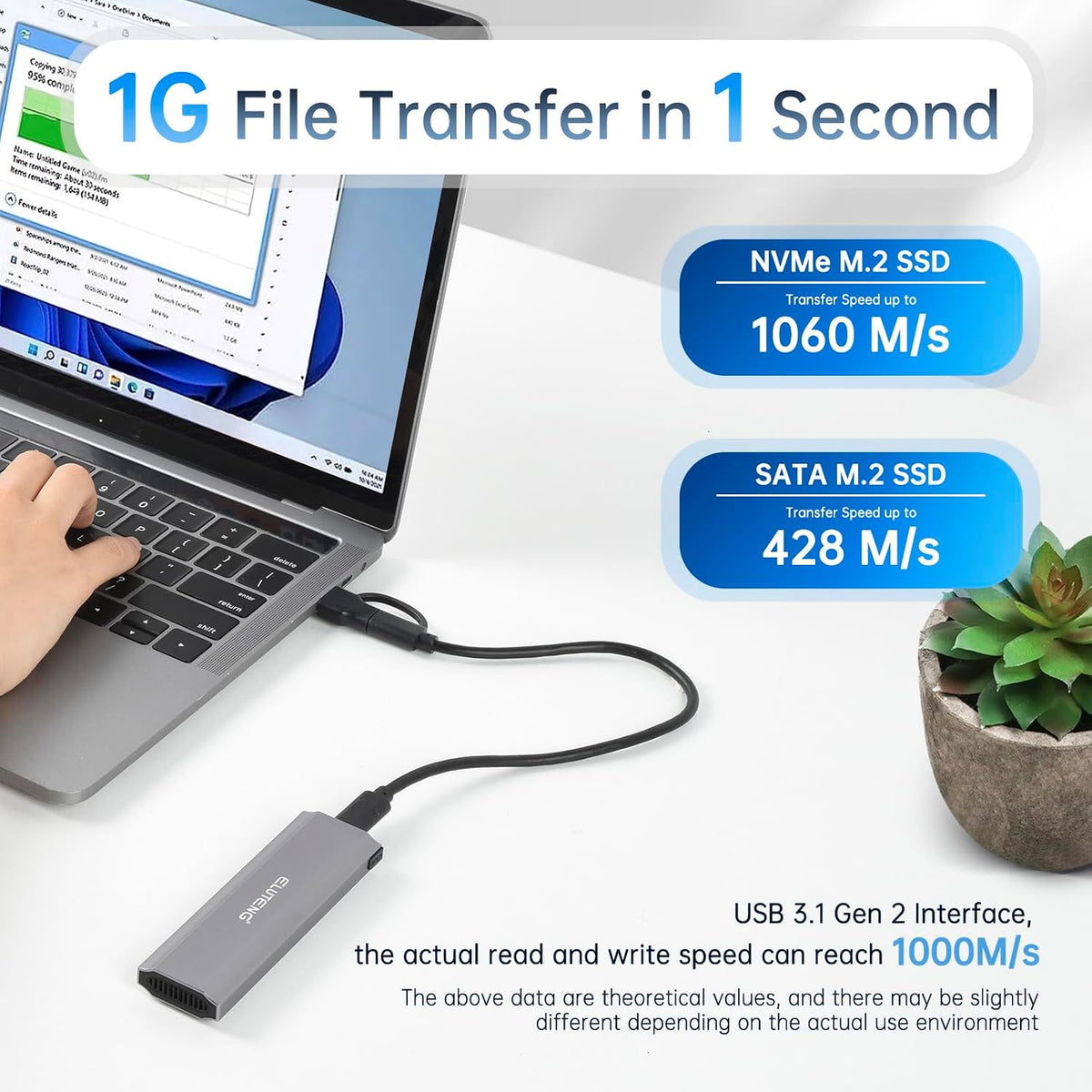 M.2 SSD Enclosure M.2 NVME SATA Dual Protocol Hard Drive Enclosure Aluminum USB 3.2 Gen 2 10Gbps External NVMe to USB