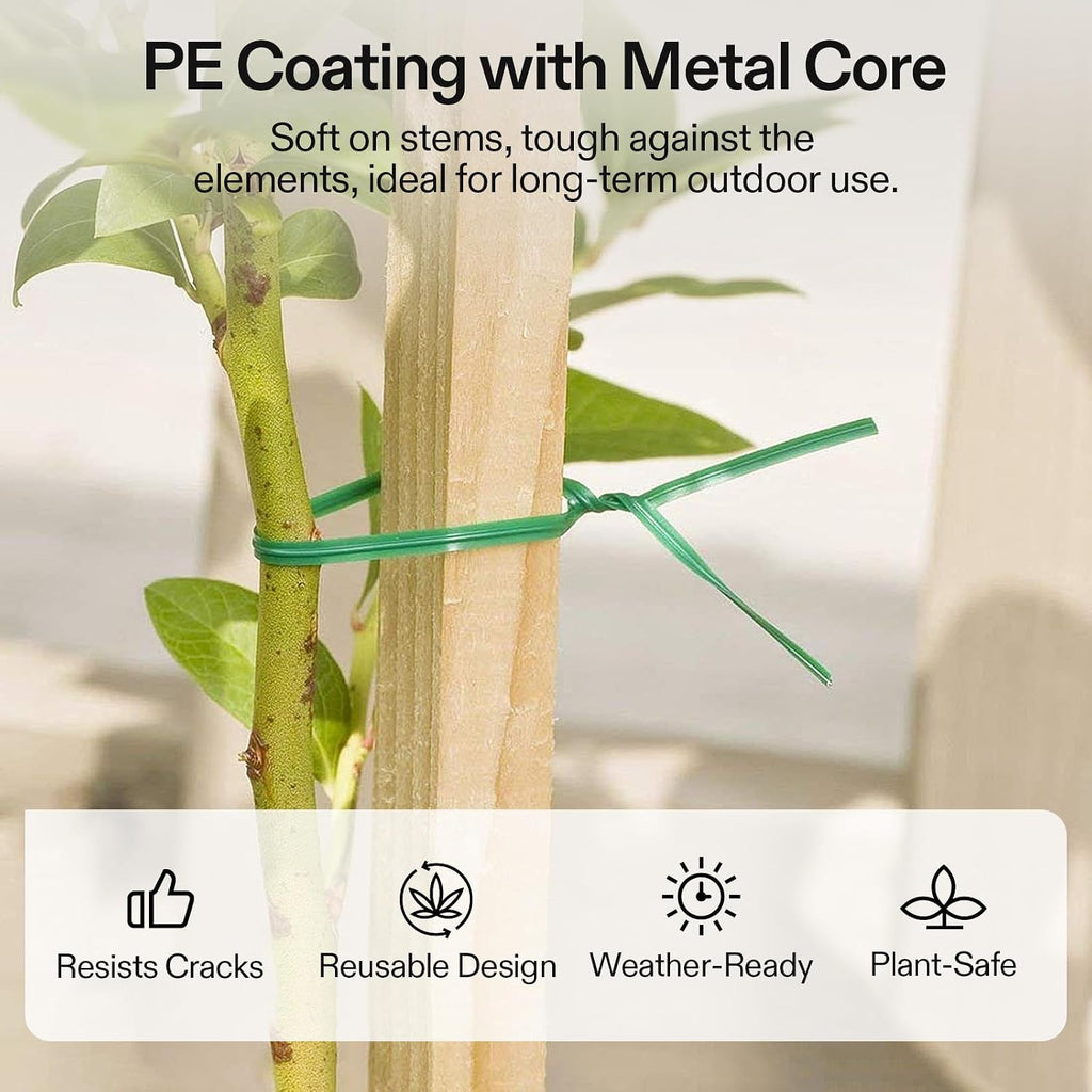 Twist Ties, 164 ft (50m) PE-Coated Green Plant Ties with Cutter, Reusable & Flexible Tomate Ties for Plant Support