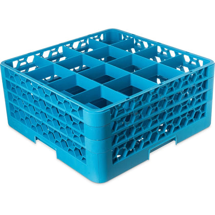 Opticlean Glass Rack 16 Compartments with 3 Extenders for Kitchens and Restaurants, Plastic, 19.875 x 19.875 x 8.5