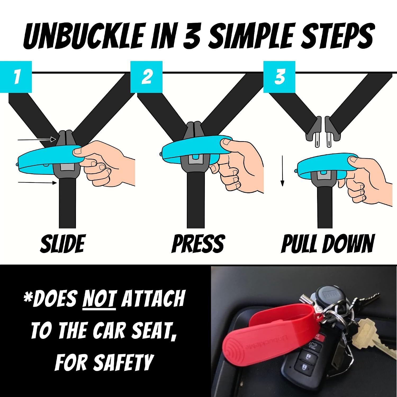 Car Seat Buckle Release Tool - Easy Opener Aid for Arthritis, Long Nails, Older Kids - Button Pusher for Infant