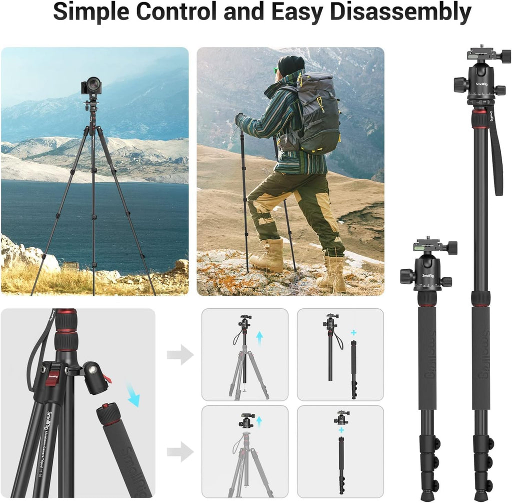 71"/ 180cm Aluminum Camera Ball Head Tripod & Monopod CT-10 | 2 in 1 Tripod Monopod, 360°Ball Head, Max. Payload