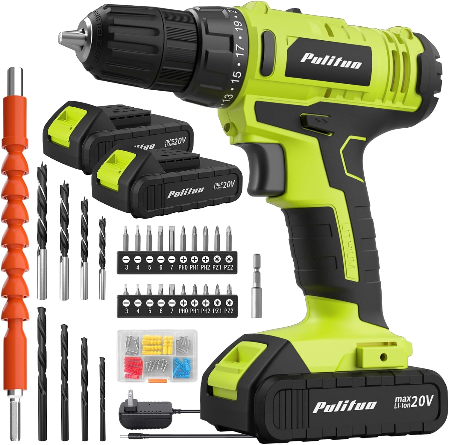 'S 20V Cordless Drill/Driver, Electric Screwdriver - 2 Batteries, 30Nm, 21+1 Torque, 2 Speed, Keyless 3/8" Chase