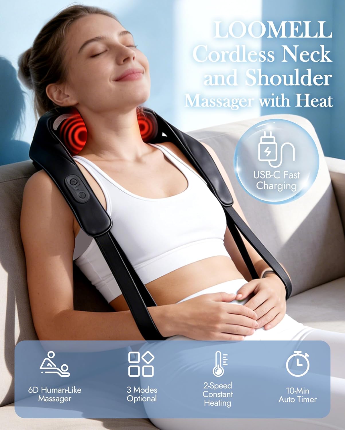 Neck Massager with Heat Cordless: Shiatsu Back Shoulder Massage Tools for Pain Relief Deep Tissue Electric 4D