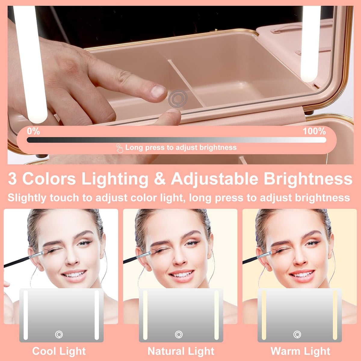 Travel Makeup Case with Mirror, Makeup Box with Brushes Divider