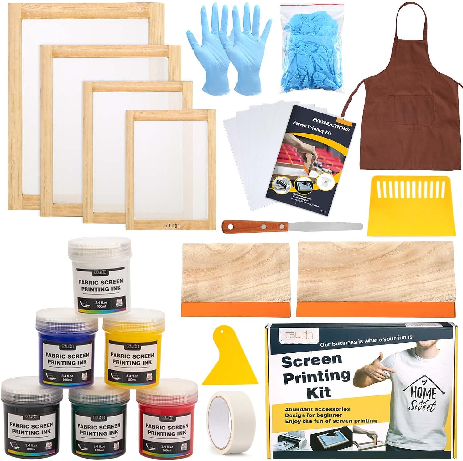 38 Pieces Screen Printing Kit Include Fabric Screen Printing Ink, 4 Size Screen Printing Frame, Screen Printing