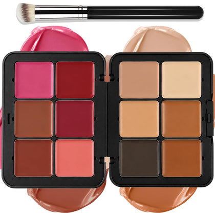12 Colors Cream [Blush Contour Concealer] Makeup Palette for Cheeks - All in One Makeup Palette Kit with Brush