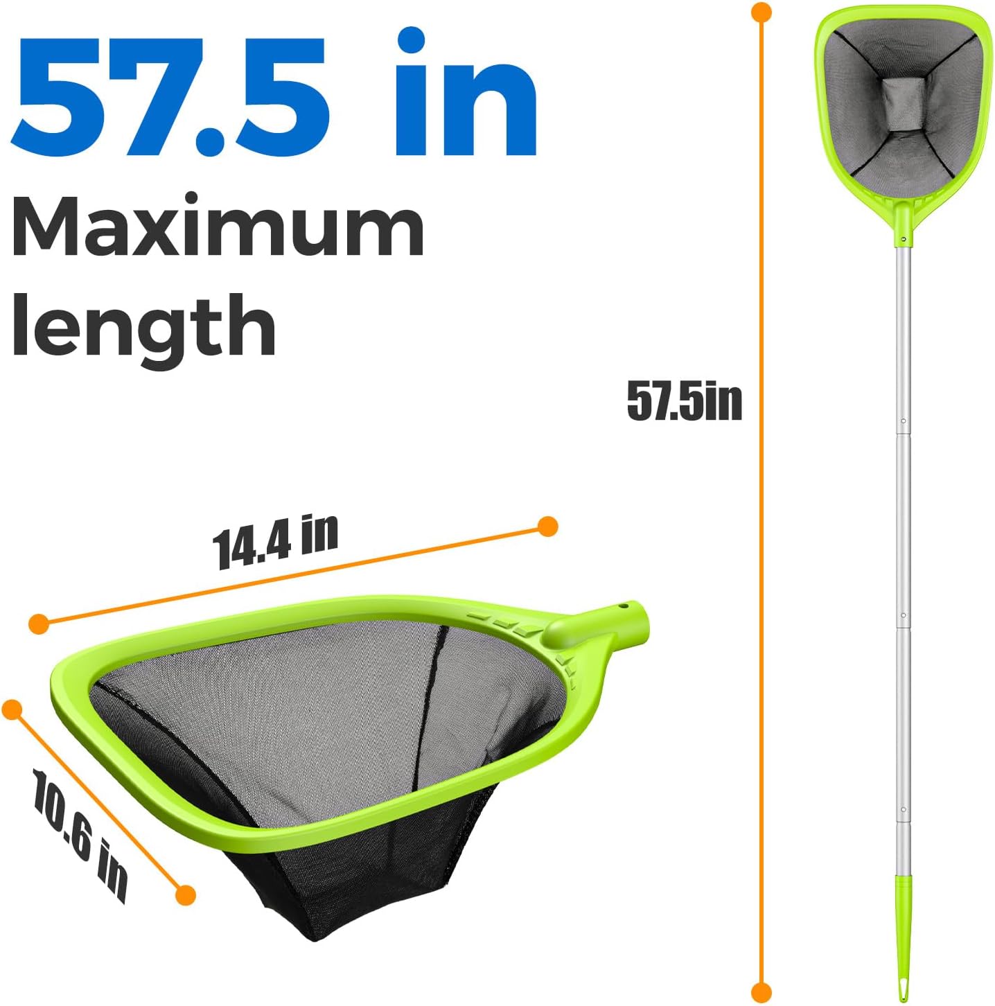 Swimming Pool Skimmer Net 57 inches, Leaf Rake Net with 4 Section Telescopic Aluminum Pole for Fast Cleaning Ponds
