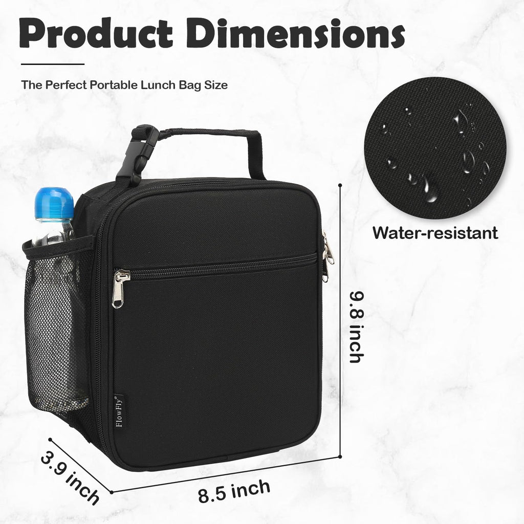 Kids Lunch Box Insulated Letter Print Soft Bag Mini Cooler Back to School Thermal Meal Tote Kit for Girls, Boys, Black