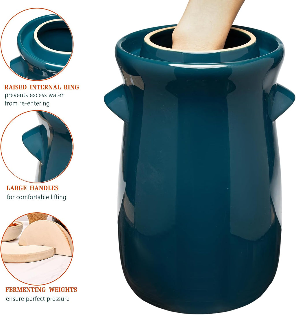 Fermentation Crock 3.8Liter/1 Gallon Stoneware Pot for Fermenting, Pickling Kimchi, Pickles, Vegetables, Kombucha