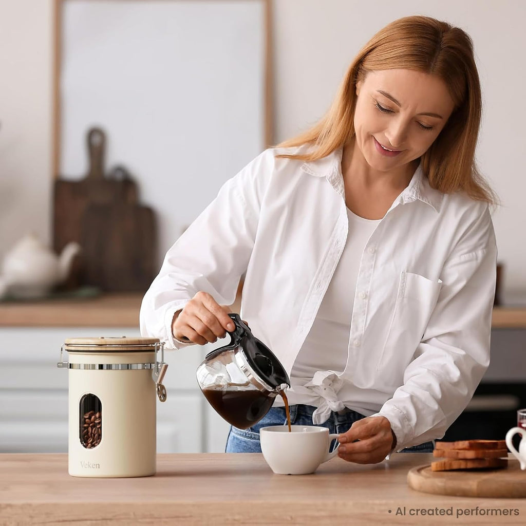 Coffee Canister with Window, Airtight Stainless Steel Container, 22OZ | Gifts For Women, Kitchen Food Storage for