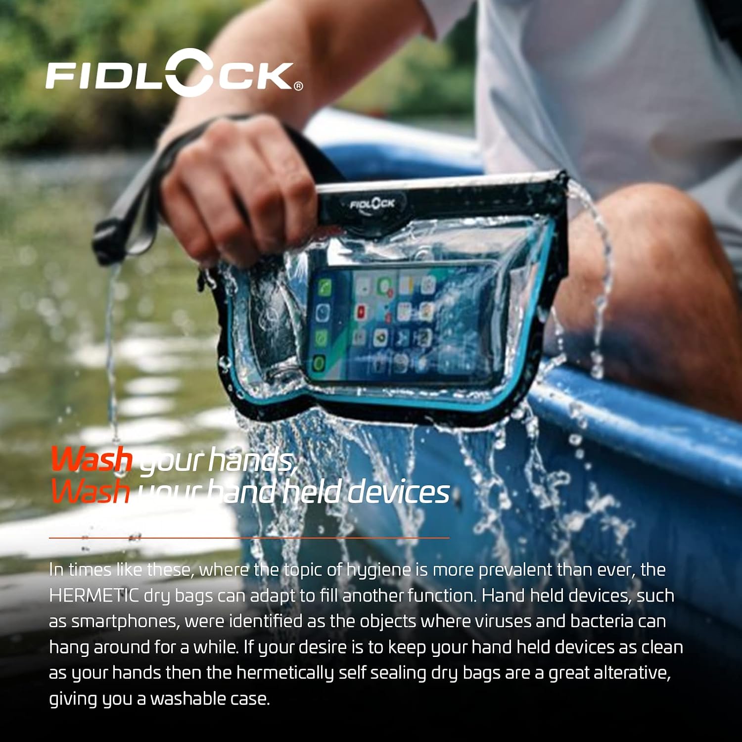 Hermetic Sling Phone Dry Bag, Waterproof Pouch, Transparent Blue | Dry Bag, FIDLOCK Buckle, Magnetic Self-Sealing
