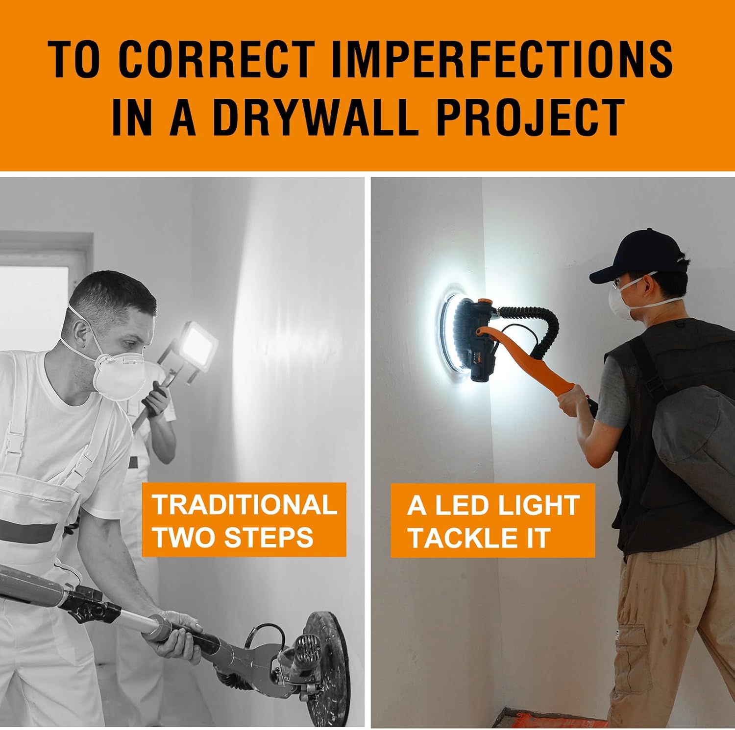 Drywall Sander with Vacuum Dust Collection, 6 Variable Speed Foldable Telescopic Electric Wall Sander, Popcorn