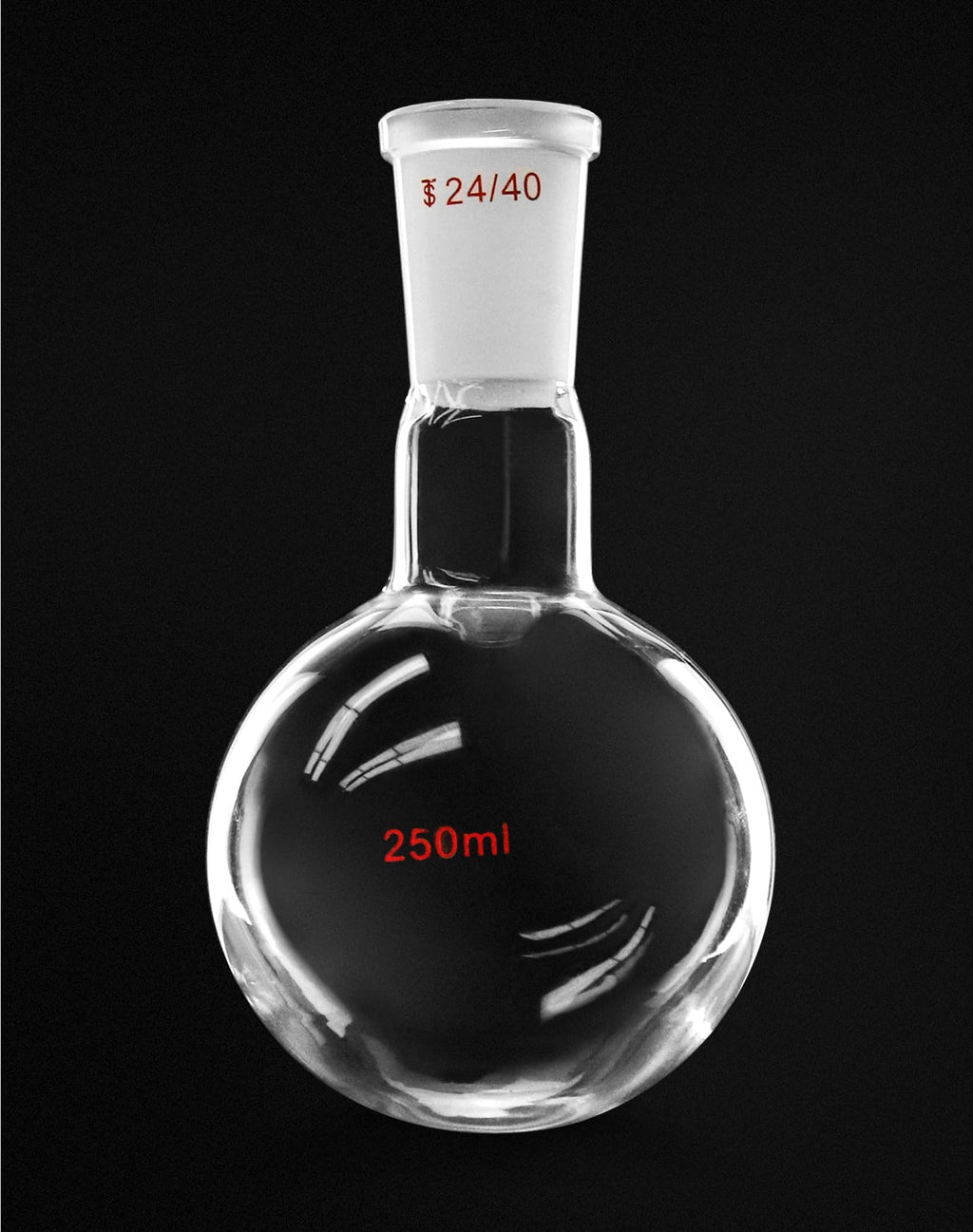 250ml Borosilicate Glass Boiling Flask with 24/40 Standard Taper Outer Joint, Single Neck Round Bottom, 2 Pack