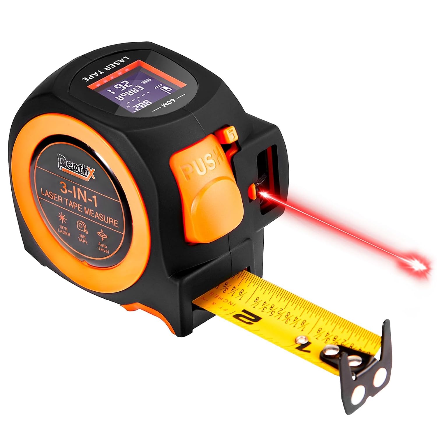 3-in-1 Laser Tape Measure, 197ft Laser Distance Meter, 16ft Digital Tape Measure, Digital Level