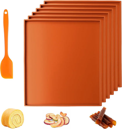 6 PCS Dehydrator Trays with Scraper - Nonstick Silicone Dehydrator Mats, High Temperature Resistant Reusable for