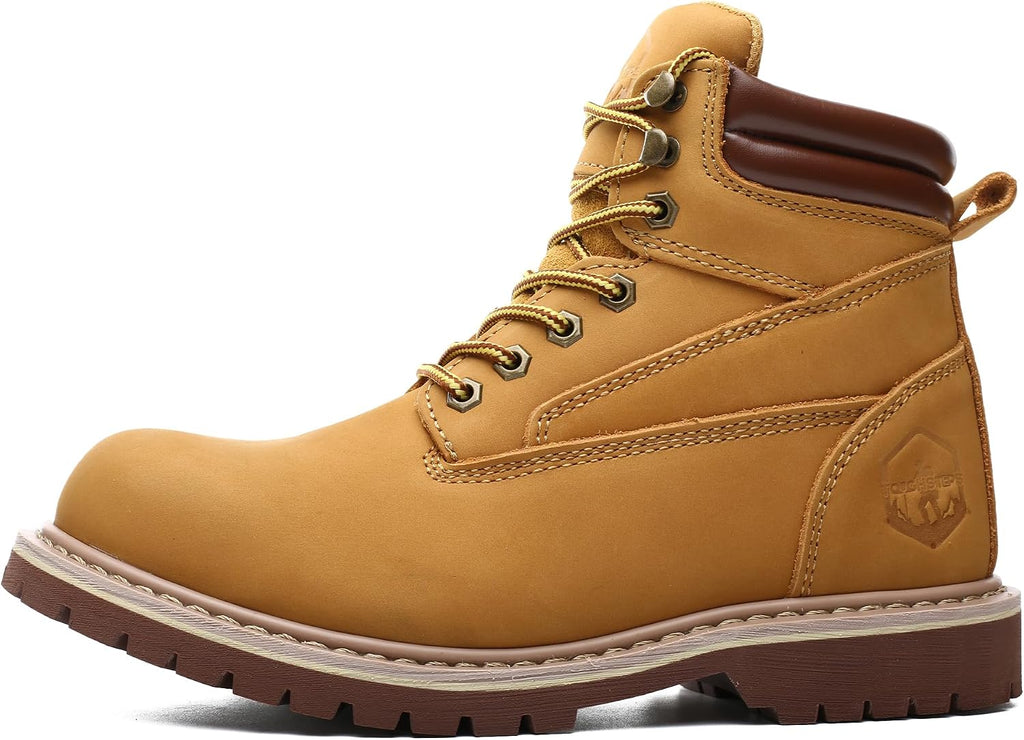 Steel Toe Work Boots for Men 6 Inch Waterproof Non Slip Rubber Comfort Leather Safety Durable Industrial Construction