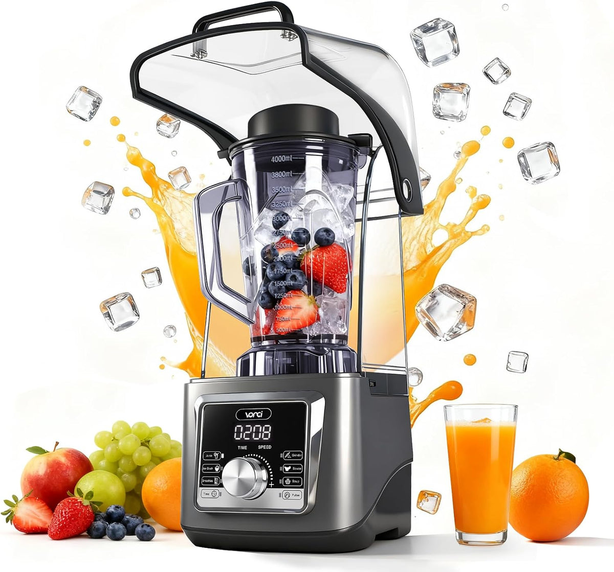 2200W Commercial Blender with Sound Enclosure, 135 oz Large Capacity