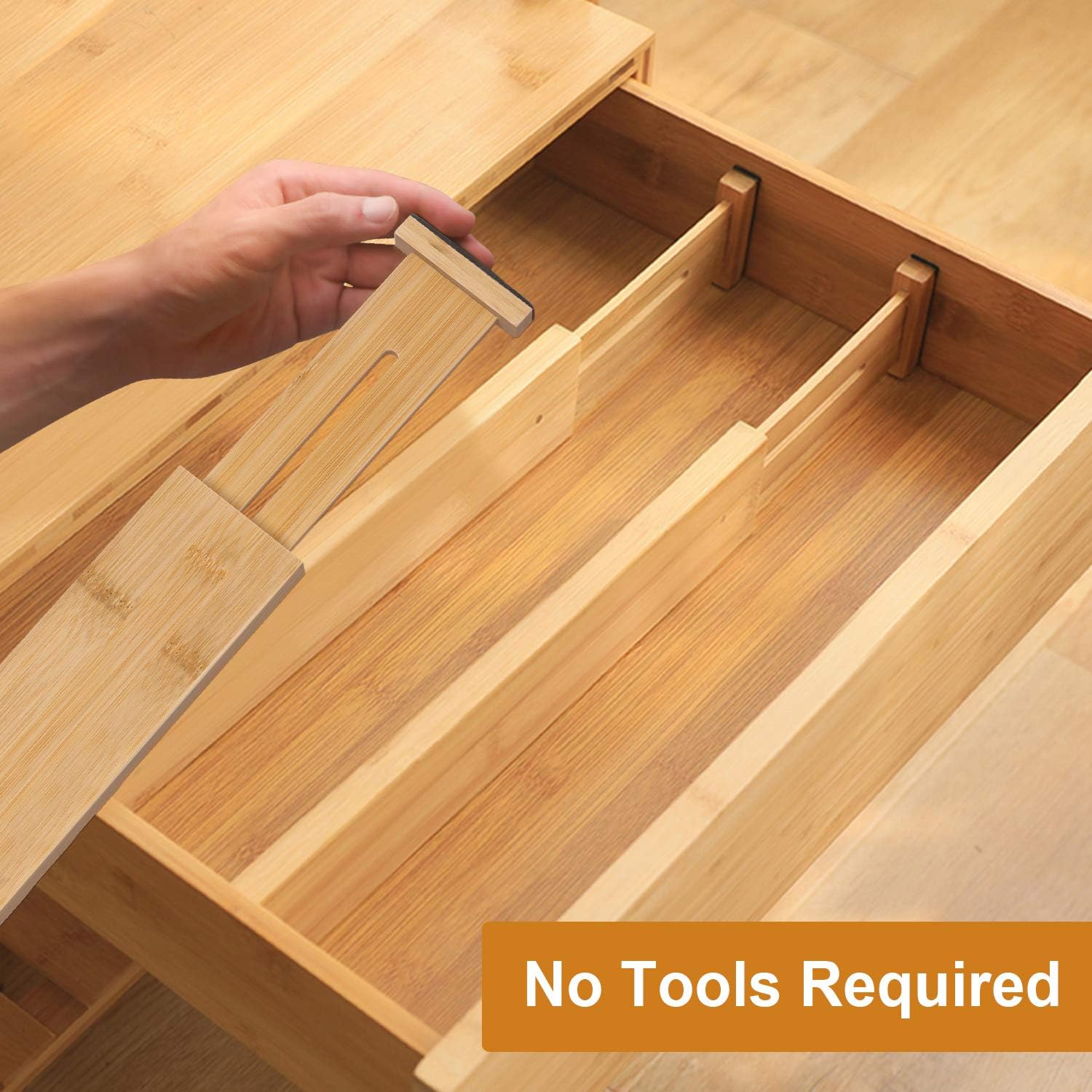Bamboo Drawer Dividers Organizers, Kitchen Drawer Organizer, Adjustable Drawer Divider for Clothes, Kitchen, Dresser