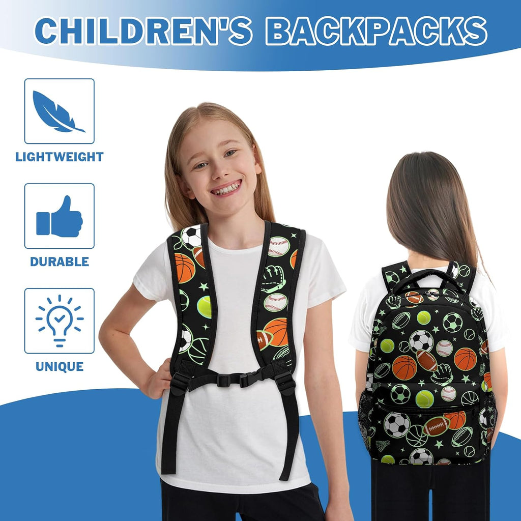 Balls Sports Themed Kids School Backpack for Boys Girls Soccer and Basketball Bookbag for Preschool Kindergarten