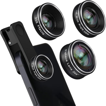 Phone Camera Lens, Godefa 3 in 1 Phone Lens kit-205° Fisheye Lens + Macro Lens + 120° Wide Angle Lens,Clip on Cell
