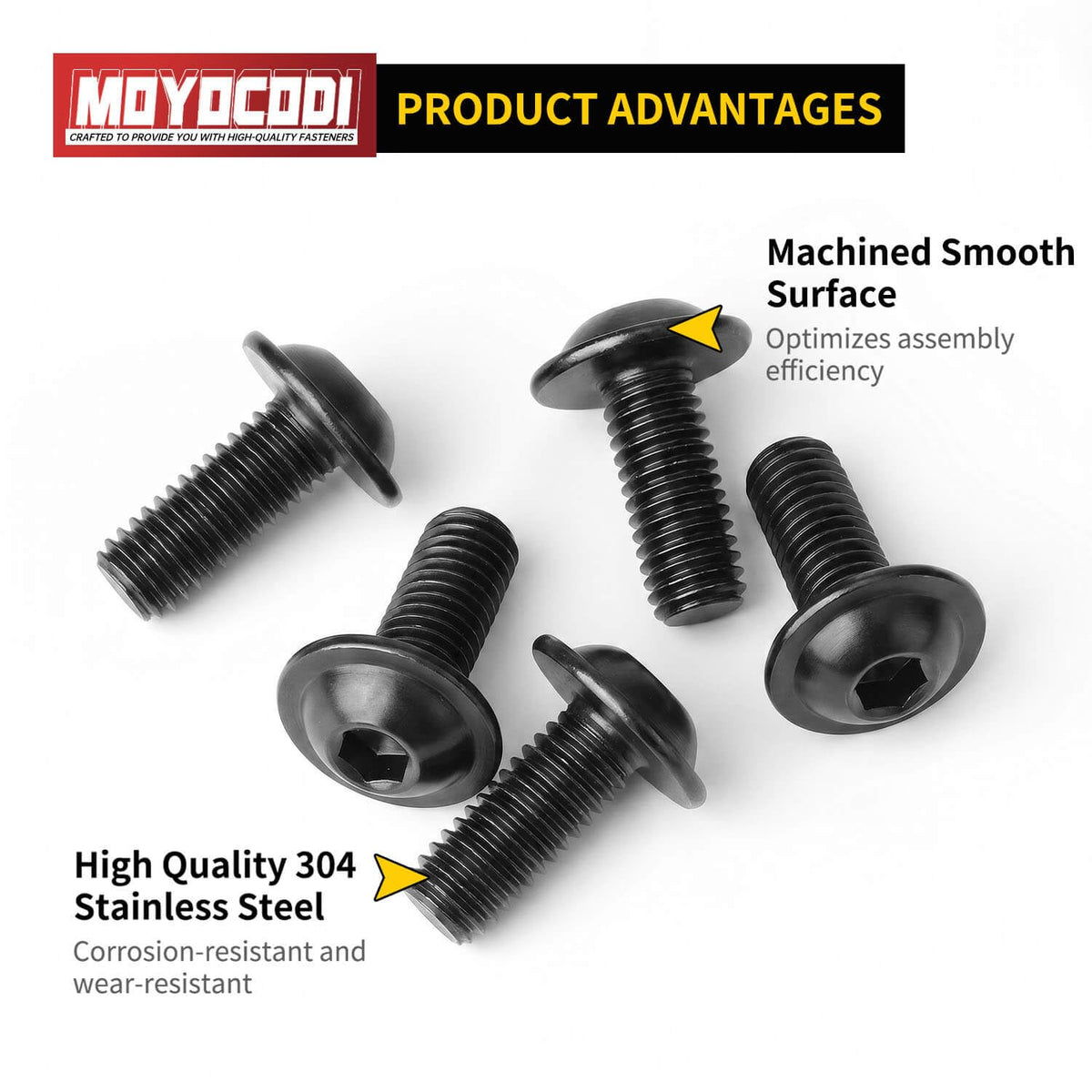 M5 x 12mm (25 Pack) Flanged Button Head Hex Socket Cap Screws Bolts, Hex Drive Bright Finish Fully Machine Thread, Black Oxide 304 Stainless Steel 18-8 Screws