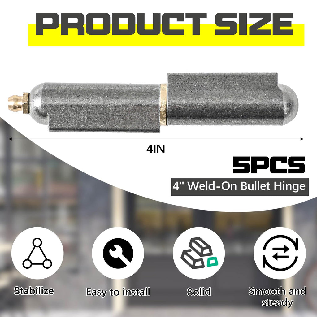 5 Pcs 4 Inch Weld on Hinges Bullet Barrel Weldable Hinges, Zerk