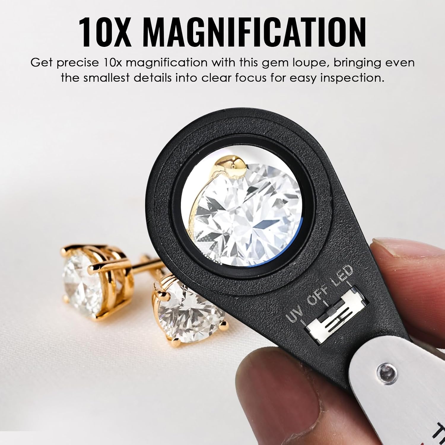 10x Foldable Pocket Magnifier Loupe with UV and LED Light for Jewelry, Rocks, Coins, and Antiques - Illuminated