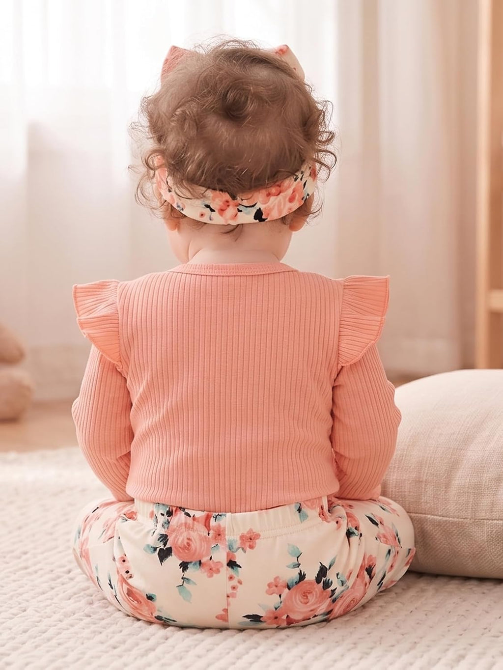 Newborn Infant Baby Girl Clothes Outfits Rib Romper Floral Pants with Headband Winter Clothing Set