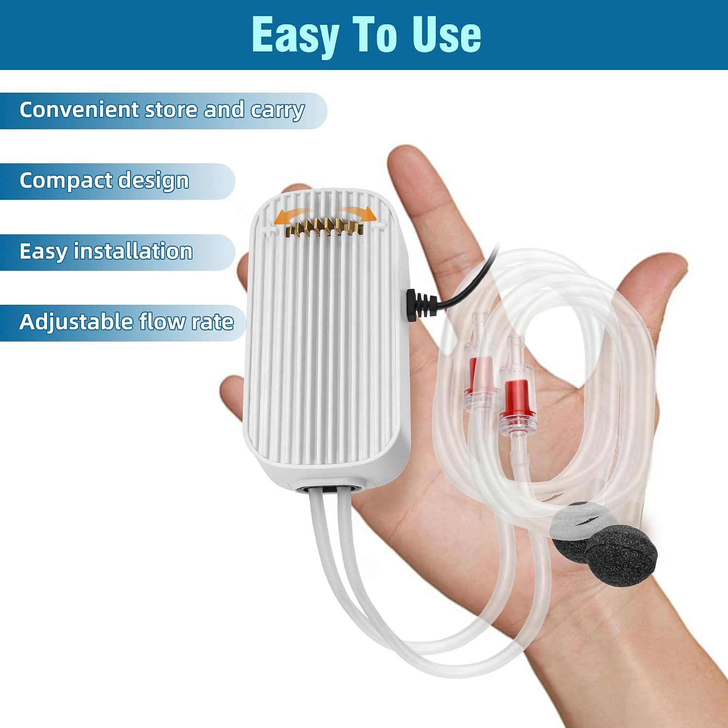 Quiet Aquarium Air Pump 5W Fish Tank Oxygen Aerator Pump with Air Stone Airline Tubing Check Valve Aquarium Bubbler