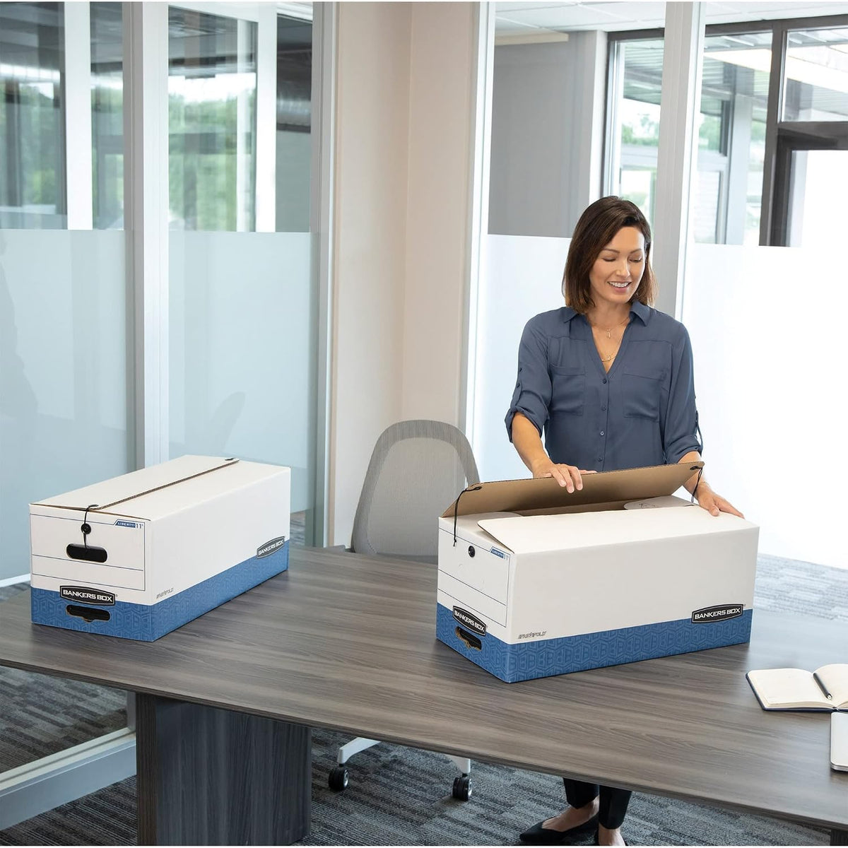 Stor/File FastFold Medium-Duty Storage Boxes With String & Button Closure and Built-In Handles, Legal Siz
