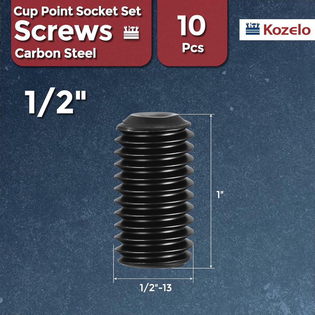 10Pcs Cup Point Socket Set Screws-1/2-13x1 Carbon Steel