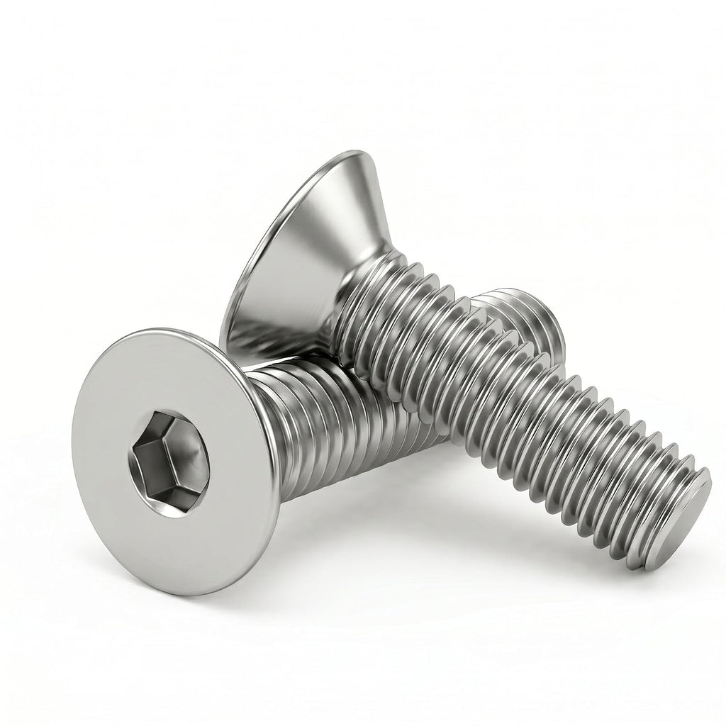 M5 x 8mm (25 Pack) Flat Head Hex Socket Cap Screws Bolts Countersunk Bolts, Hex Drive, 304 Stainless Steel 18-8, Fully Thread, Bright Finish