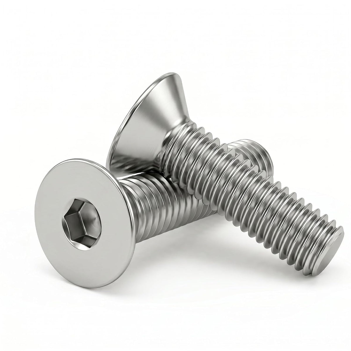 M5 x 8mm (25 Pack) Flat Head Hex Socket Cap Screws Bolts Countersunk Bolts, Hex Drive, 304 Stainless Steel 18-8, Fully Thread, Bright Finish