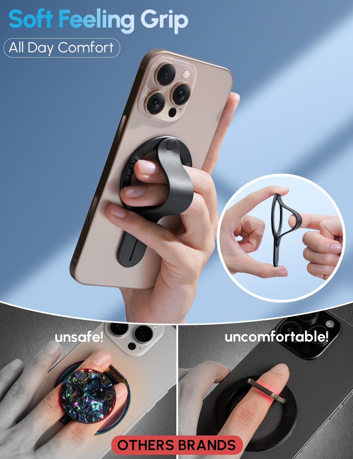 for MagSafe Phone Grip for iPhone - Magnetic Phone Ring Holder Detachable for iPhone 17 - Comfortable Finger Phone