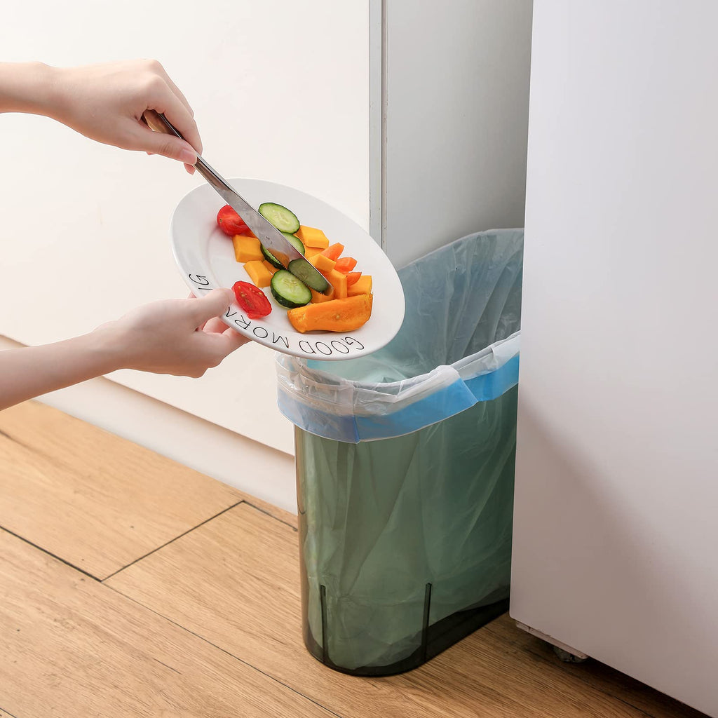 Small Trash Can Slim Garbage Can 3 Gallon Waste Basket, Clear and Green