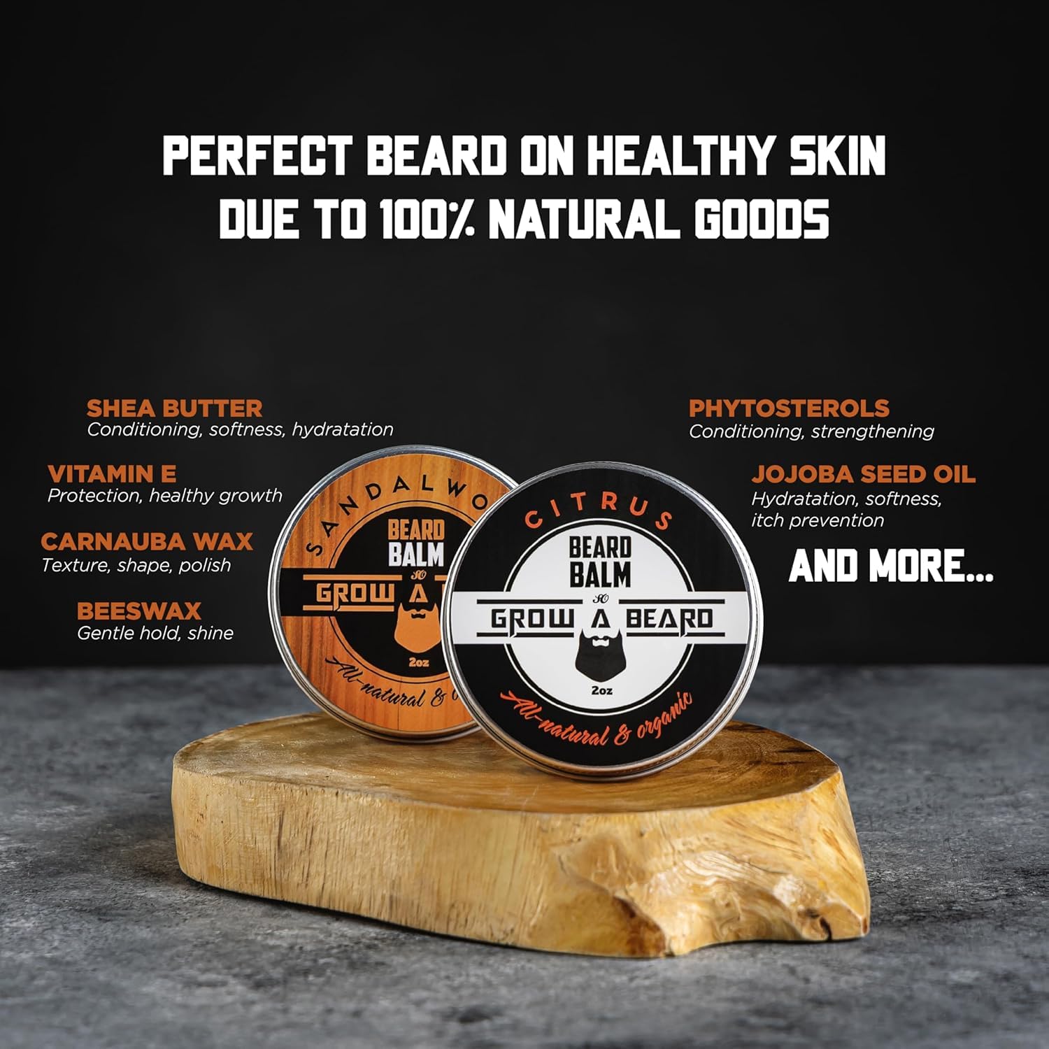 Beard Balm for Men, 2oz Sandalwood & 2oz Citrus Scent, w/Jojoba Oil & Shea Butter, Styling Cream for Men, Moisturizer