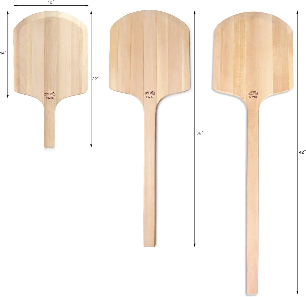 50226 Restaurant-Grade Wooden Pizza Peel, 14" L x 12" W Plate, with 8" L Wooden Handle, 22" Overall Length