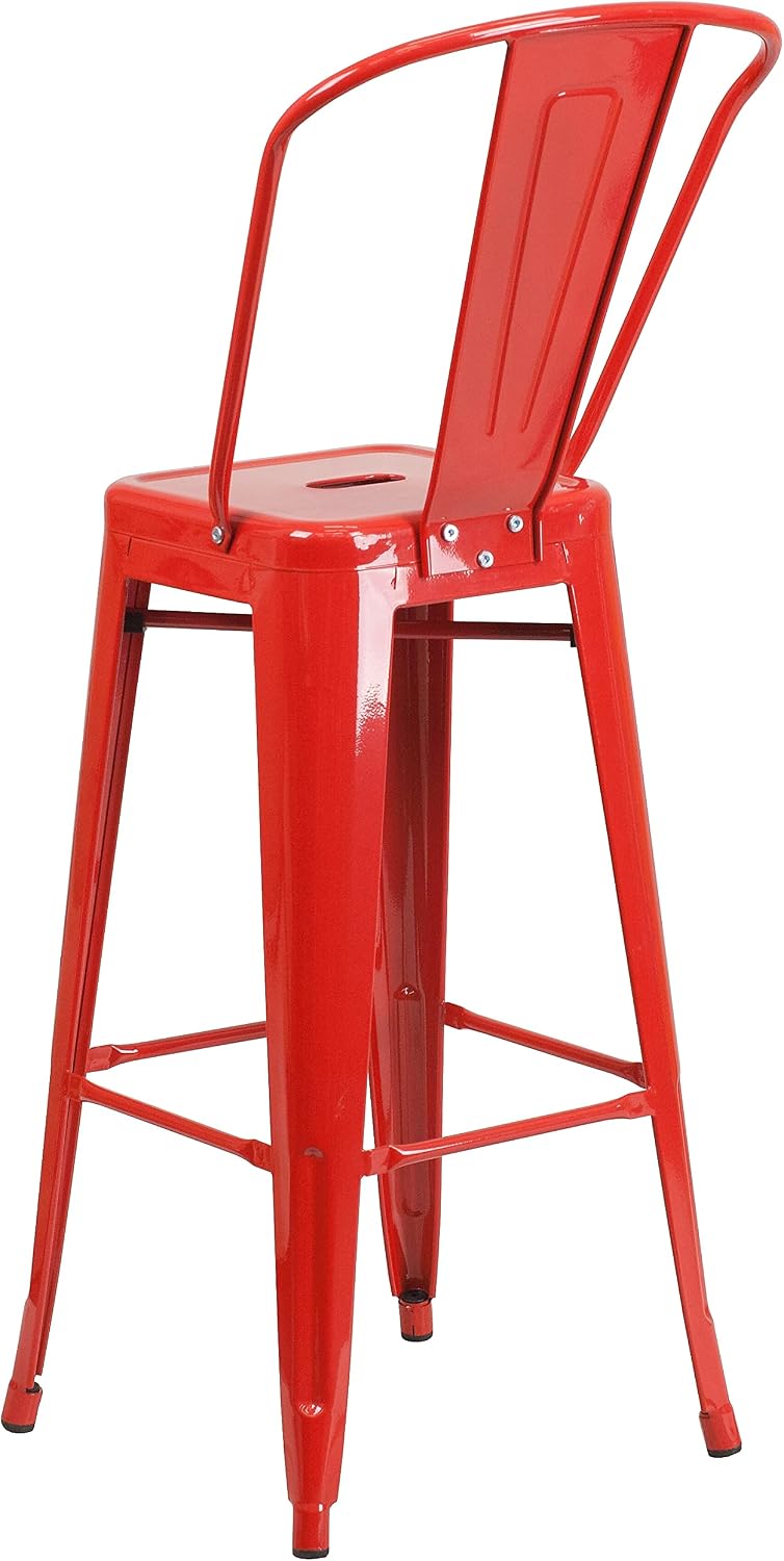 Commercial 30 in Metal Indoor/Outdoor Barstool, Red, 4-Pack