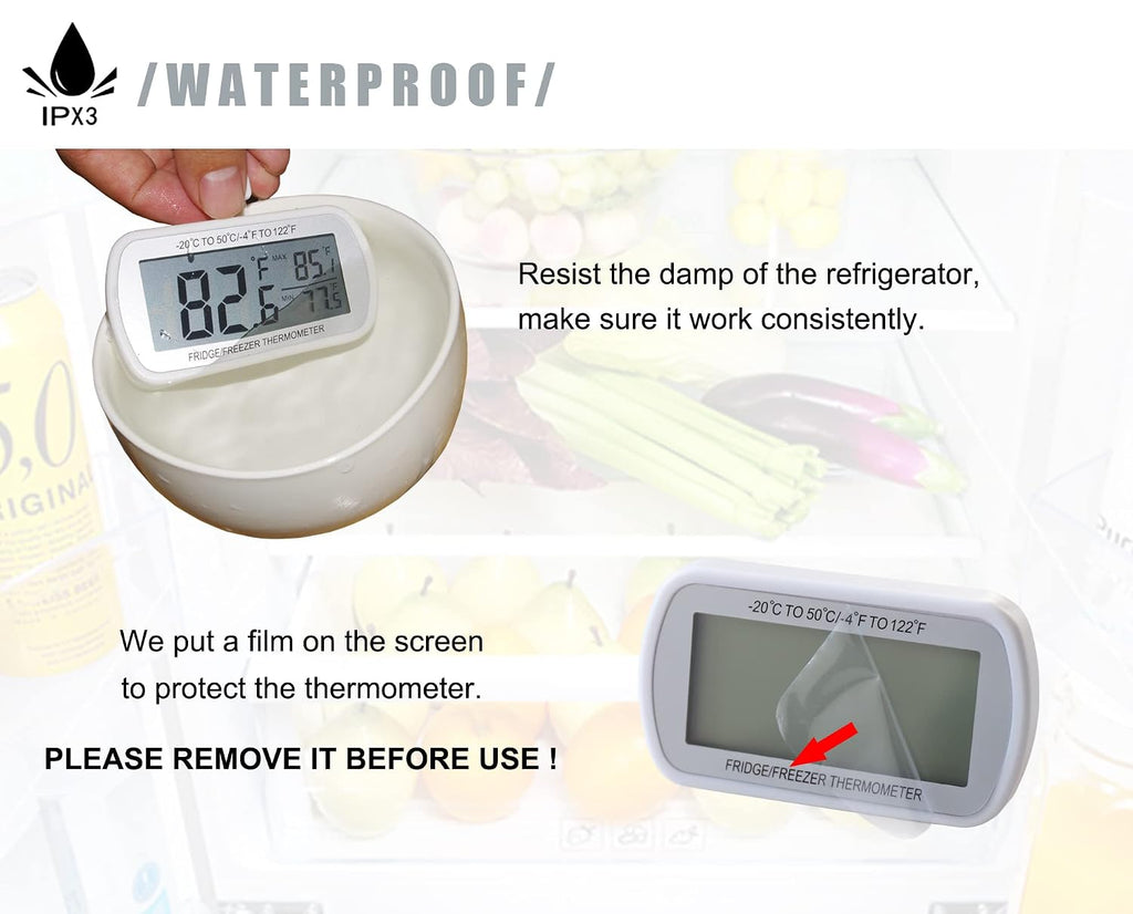 4 Pack Waterproof Digital Refrigerator Freezer Thermometer Large LCD