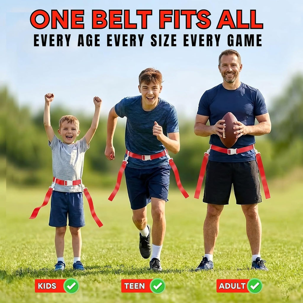 Adjustable Flag Football Belt Set, One Size Fits All | Pop-release flags for fast, fair calls; durable woven material
