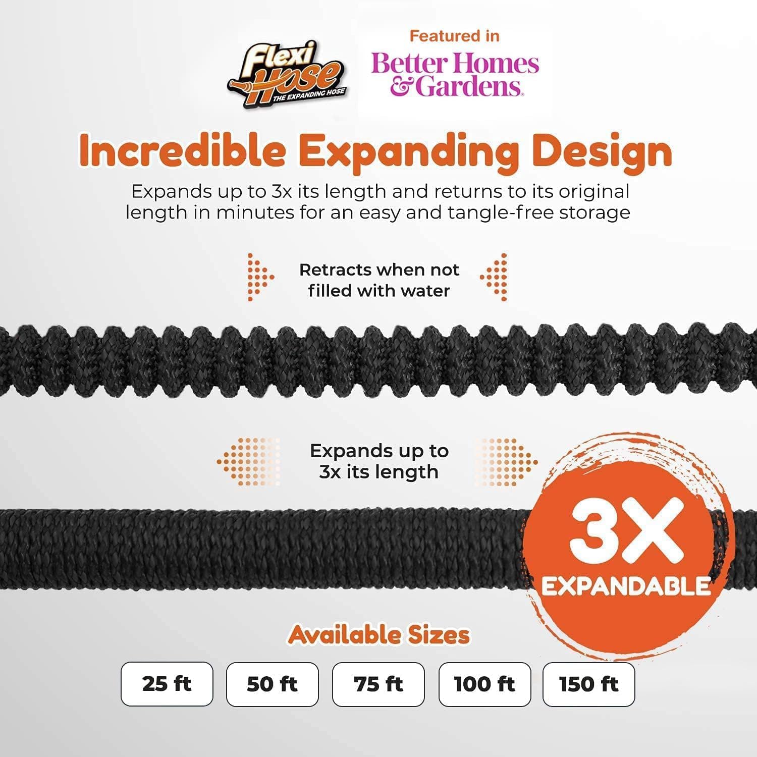 Plus Expandable Garden Hose with 8 Function Nozzle, 100FT - Lightweight Retractable Garden Hose, Water Hose - No-Kink