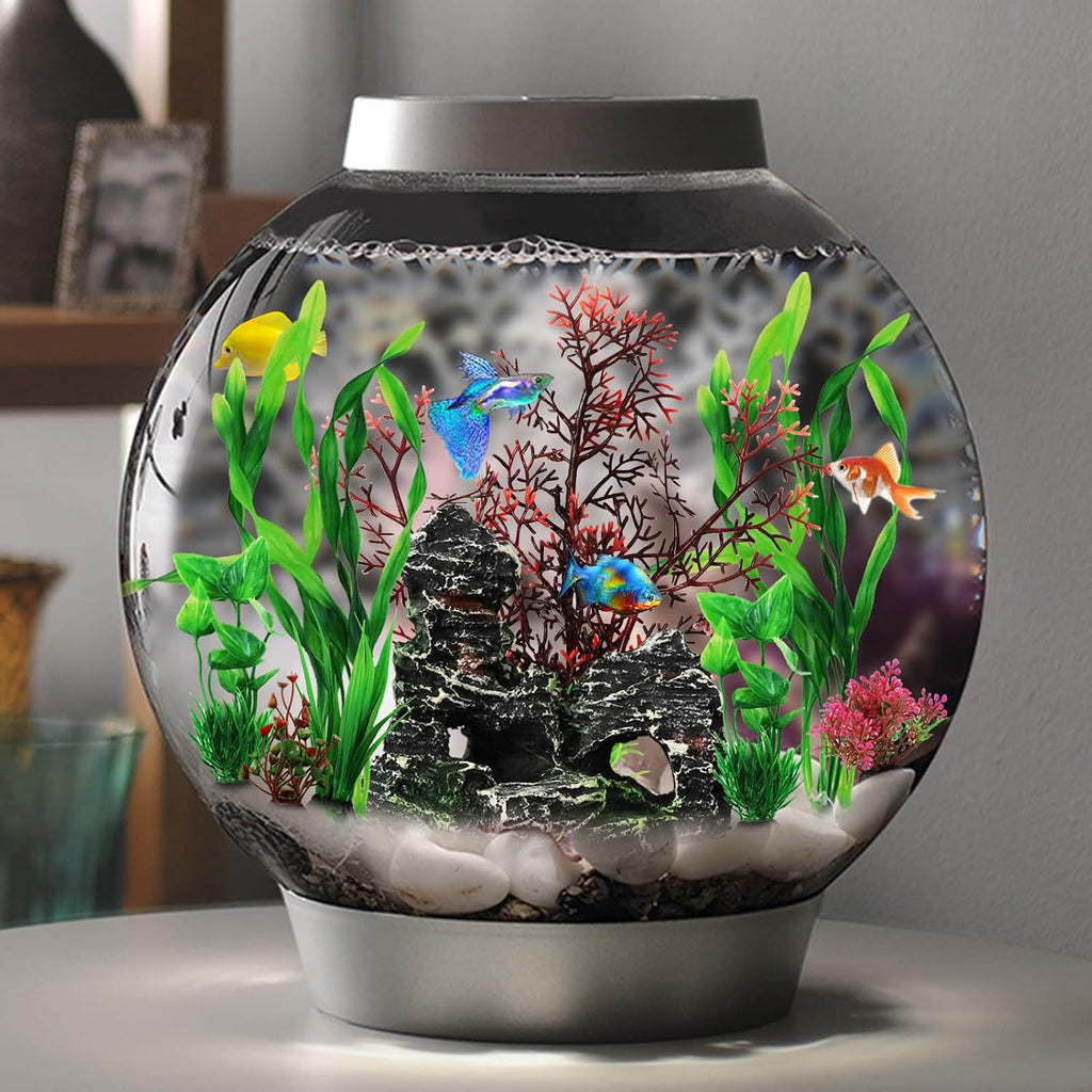 Fish Tank Decorations Plants with Resin Cave Rock View, 9pcs Aquarium Decorations Plants Plastic,Fish Tank